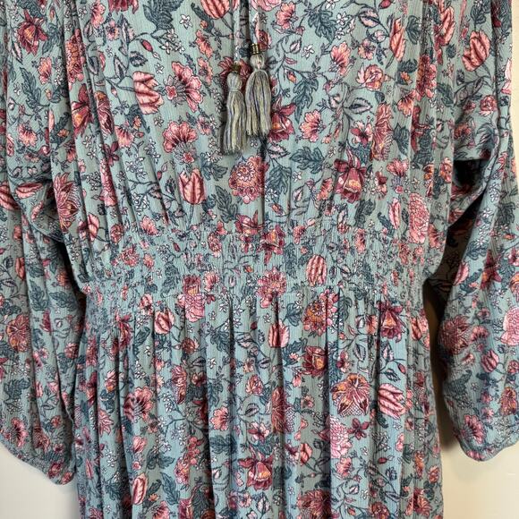 Knox Rose 1X Plus Size Peasant Floral EUC Midi Dress Boho 100% Rayon Tiered - Picture 4 of 12